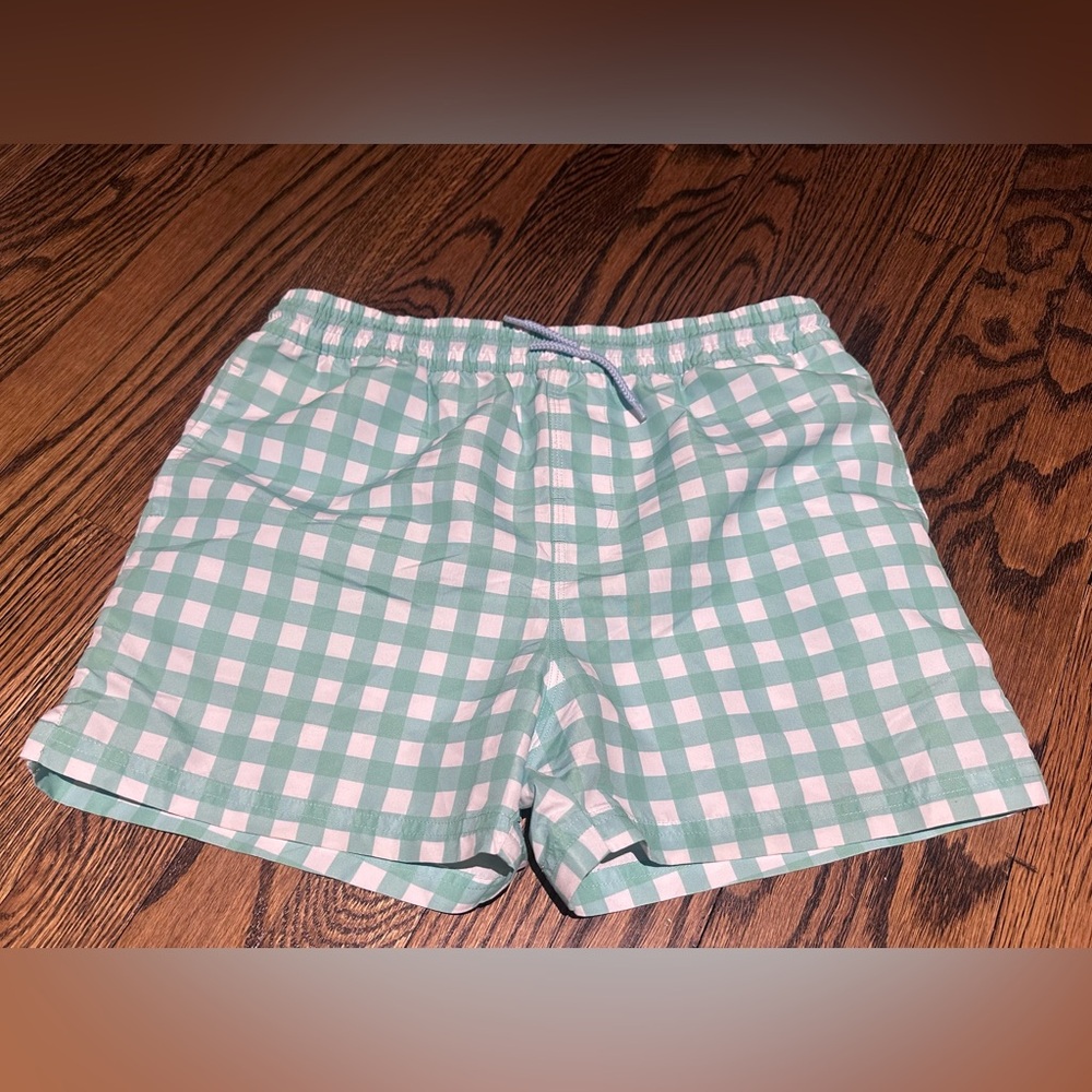 EUC THE BEAUFORT BONNET COMPANY, GREEN AND WHITE GINGHAM CHECK BOYS BATHING SUIT